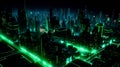 Green Futuristic light city for technology background