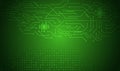 A green futuristic technology background with glowing circuit lines, microchip elements, and dotted patterns, representing digital Royalty Free Stock Photo