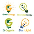 Green G Letter Light Bulb Lamp Energy Logo Set Royalty Free Stock Photo