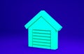 Green Garage icon isolated on blue background. Minimalism concept. 3d illustration 3D render Royalty Free Stock Photo