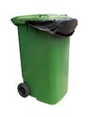 Green garbage bin isolated on white with clipping path Royalty Free Stock Photo