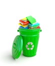 Green garbage bin with notebooks Royalty Free Stock Photo