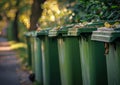 Green garbage bins in the park