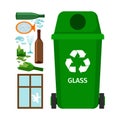 Green garbage can with glass