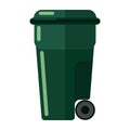 Green garbage can on white background isolated. Plastic bins for rubbish simple icon in flat style