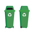 Green garbage cans for waste. Front and side views. Plastic recycle bins isolated on white background Royalty Free Stock Photo