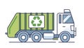 Green garbage truck with recycling symbol for waste collection