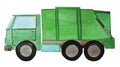 Green garbage truck, illustration.