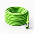 Green garden hose isolated on white created with Generative AI. Coiled garden hose. Royalty Free Stock Photo