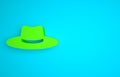 Green Gardener, farmer or agricultural worker hat icon isolated on blue background. Minimalism concept. 3D render