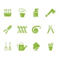 Green gardening tools and accessories icons set Royalty Free Stock Photo