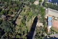 Top view of green gardens in Cairo Egypt , the shadow of the Cairo tower and the river Nile could be seen