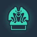 Green Gargoyle on pedestal icon isolated on blue background. Abstract circle random dots. Vector Royalty Free Stock Photo