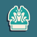 Green Gargoyle on pedestal icon isolated on green background. Long shadow style. Vector
