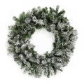 Green garland wreath merry christmas decoration isolated on white background, top view, useful for decorating a door, or as a