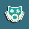 Green Gas mask icon isolated on green background. Respirator sign. Long shadow style. Vector Royalty Free Stock Photo