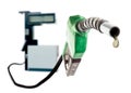 Green gas nozzle with one last drop of fuel Royalty Free Stock Photo