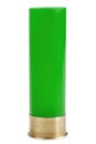 Green 12 gauge shotgun shell isolated on white