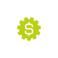 Green gear and dollar sign. Flat icon. Vector illustration. Development Cost icon. Financial technology sign.