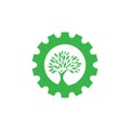 Green Gear Tree Logo. Eco Gear Icon. Success Icon, Royalty Free Stock Photo