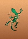 Green lizard animal paper cut nature leaf concept Royalty Free Stock Photo