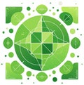 Green geometric illustration with circles, diamonds, and abstract lines in an abstract design Royalty Free Stock Photo