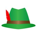 Green German Alpine Octoberfest hat with red feathers. Hunter hat with feather.