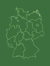 A green Germany map with border lines of different states and shading on dark background