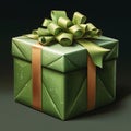 Green gift with a bow on a dark background. Gifts as a day symbol of present and