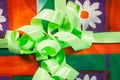 Green gift with bow and ribbon for Christmas Royalty Free Stock Photo