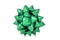 Green gift bow. Surprise presen bow on white isolated background. Birthday christmas .