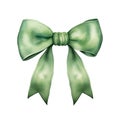 Green gift bow in watercolor style isolated on white background. Hand drawing decorative bow element illustration. Royalty Free Stock Photo