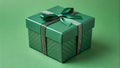 Green Gift Box with Bow Square Composition, Emerald Pattern, Holiday Concept, gift packaging, ribbon Gift wrapping, present Royalty Free Stock Photo
