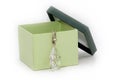 Green gift box with diamond necklace Royalty Free Stock Photo