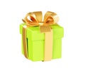 Green gift box with golden ribbon and bow 3d render illustration Royalty Free Stock Photo