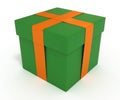 Green gift box with orange ribbon, clipping path