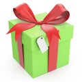 Green gift box with a price tag