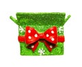 Green gift box with red bow isolated on white background Royalty Free Stock Photo