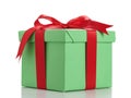 Green gift box with red ribbon bow isolated on white Royalty Free Stock Photo