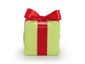 Green gift box with red ribbon bow isolated on white Royalty Free Stock Photo