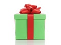 Green gift box with red ribbon bow isolated on white Royalty Free Stock Photo