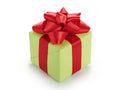 Green gift box with red ribbon bow isolated on white Royalty Free Stock Photo