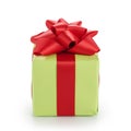 Green gift box with red ribbon bow isolated on white Royalty Free Stock Photo