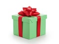 Green gift box with red ribbon bow isolated on white Royalty Free Stock Photo