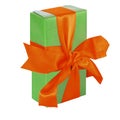 Green gift box with red satin ribbon bow Royalty Free Stock Photo