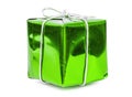 Green gift box with silver ribbon Royalty Free Stock Photo