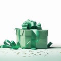 Green Gift Box With Untied Ribbons And Bow