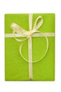 Green Gift Box with yellow Satin Ribbon bow Royalty Free Stock Photo