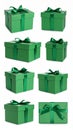 Green Gift Boxes with Ribbons and Bows Isolated on White Background for Presents Royalty Free Stock Photo