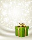 Green gift with gold bow Valentines day Royalty Free Stock Photo